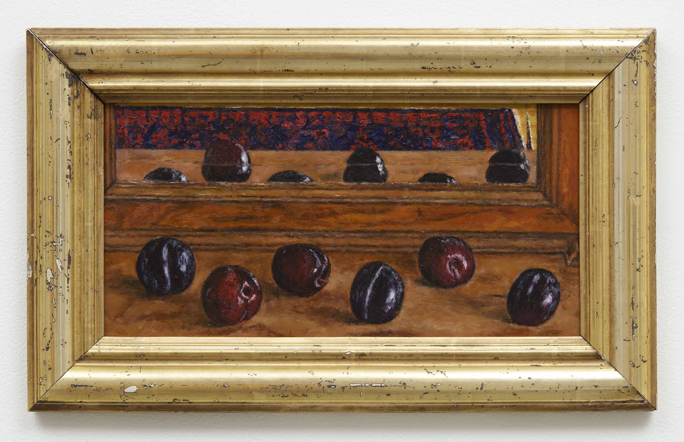 Max Jahn, <i>Plums</i>, 2025. Oil on copper in artist's frame, 12 3_4 x 20 5_8 x 1 1_8 in (32.4 x 52.4 x 2.9 cm)